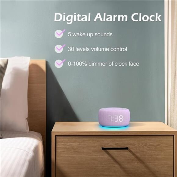 Sound Machine & Alarm Clock 2-in-1, 0-100% Clock Face Brightness, Bottom Colored - Picture 6 of 8
